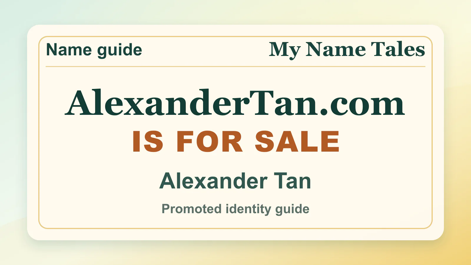 Alexander Tan personal name guide thumbnail on My Name Tales