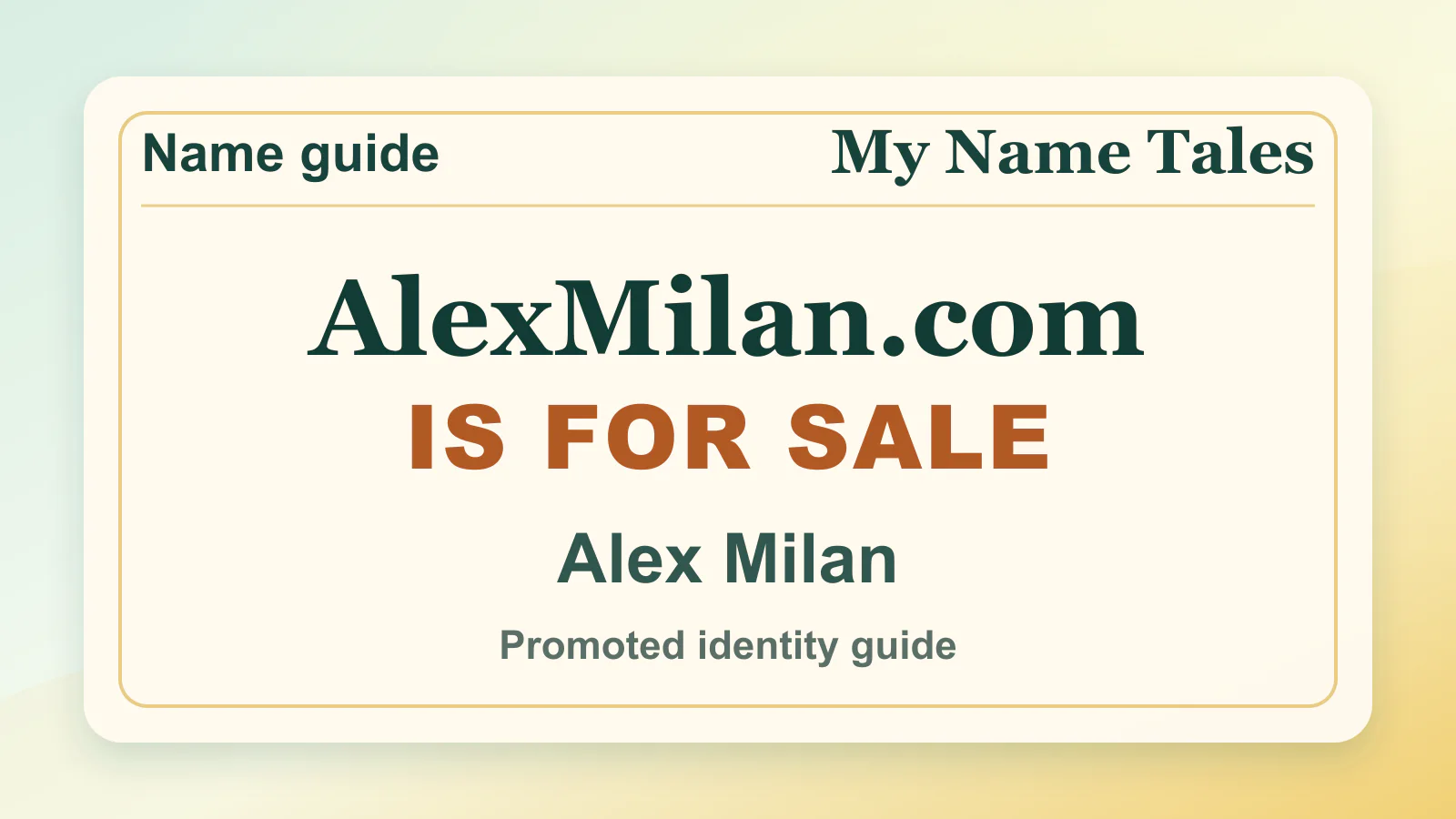 Alex Milan personal name guide thumbnail on My Name Tales