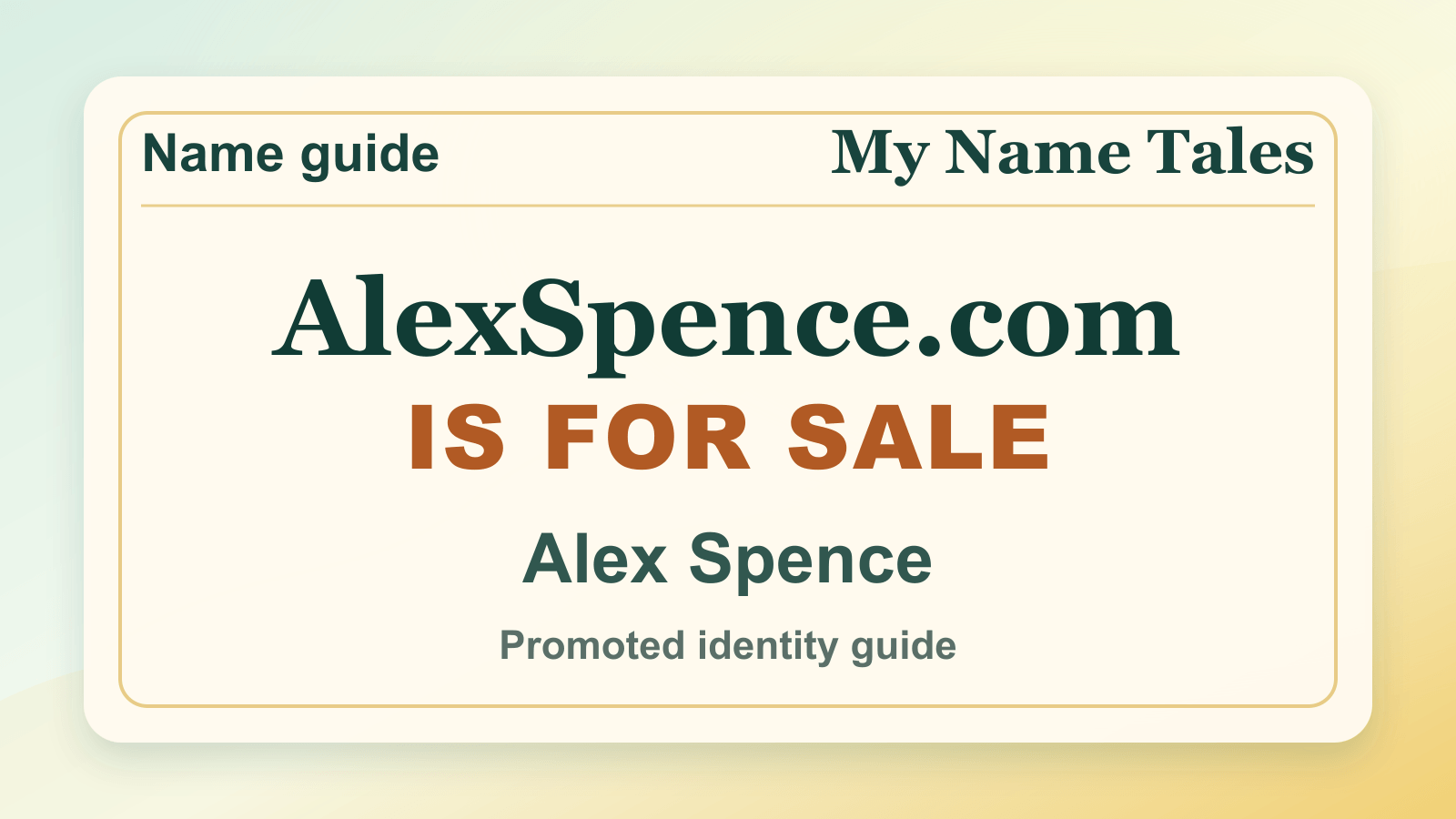 Alex Spence identity guide image — AlexSpence.com is for sale