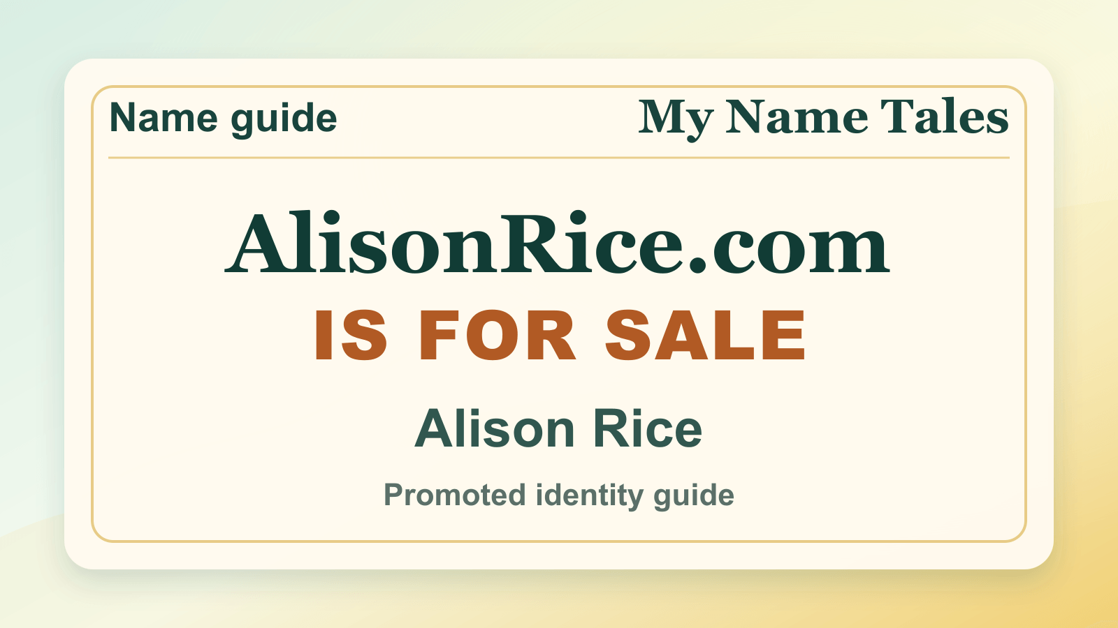 Alison Rice identity guide image — AlisonRice.com is for sale