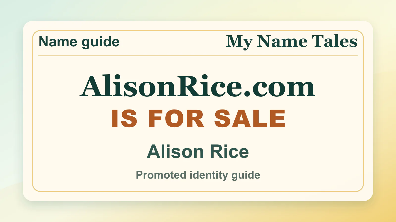 Alison Rice personal name guide thumbnail on My Name Tales