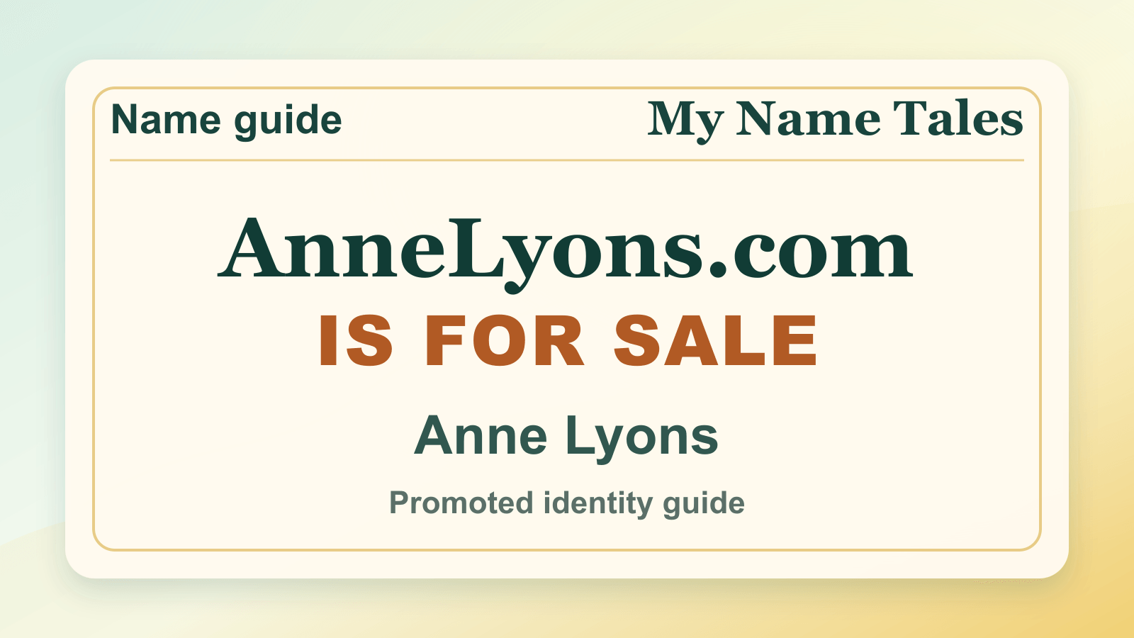 Anne Lyons identity guide image — AnneLyons.com is for sale