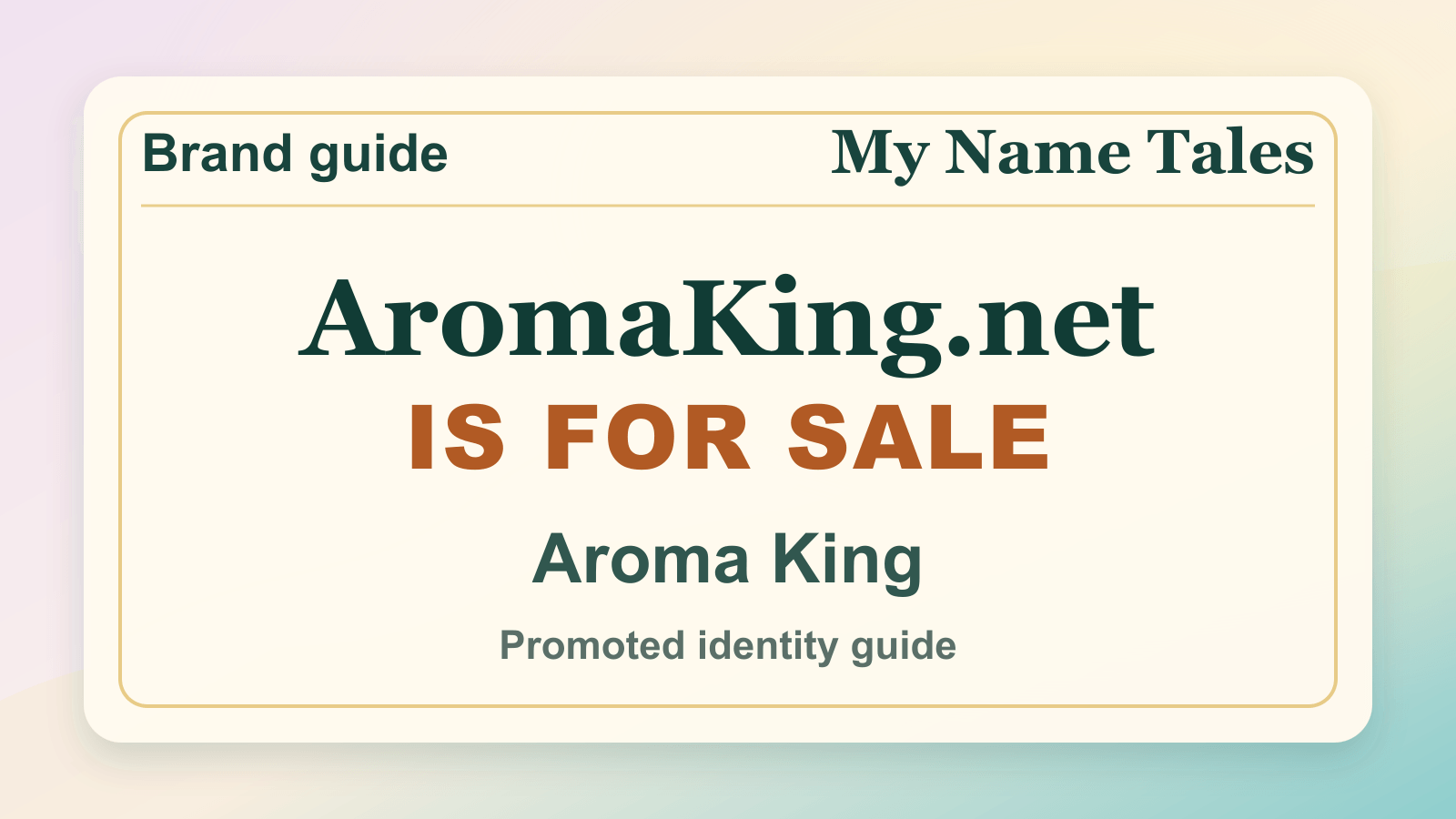 Aroma King identity guide image — AromaKing.net is for sale