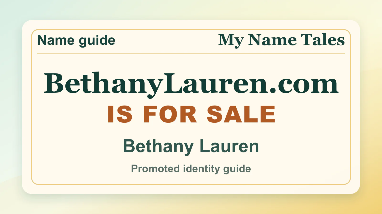 Bethany Lauren personal name guide thumbnail on My Name Tales