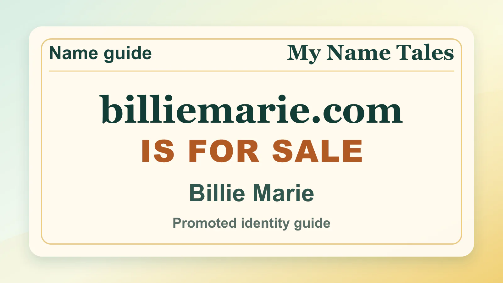 Billie Marie personal name guide thumbnail on My Name Tales