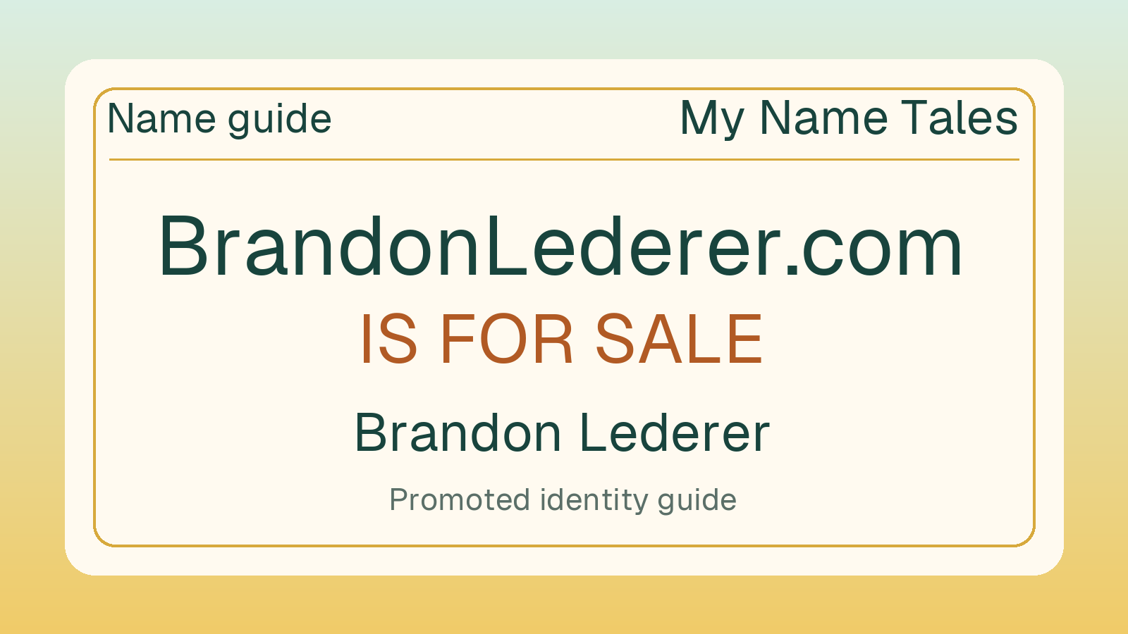 Brandon Lederer name guide — BrandonLederer.com is for sale