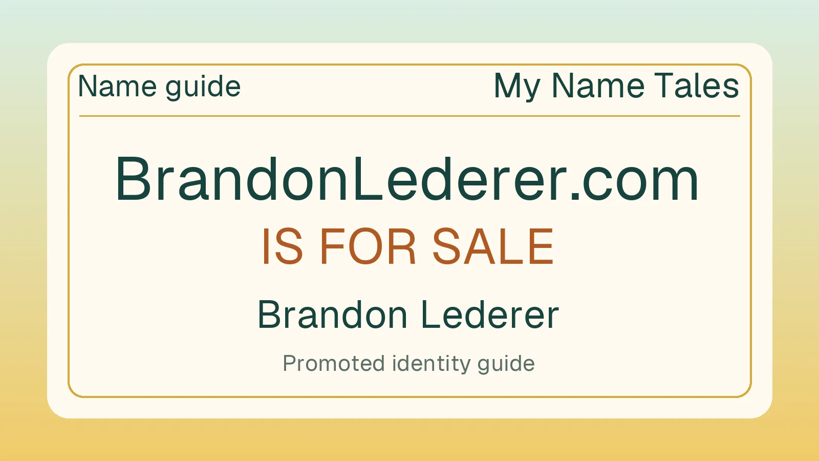 Brandon Lederer name guide — BrandonLederer.com is for sale