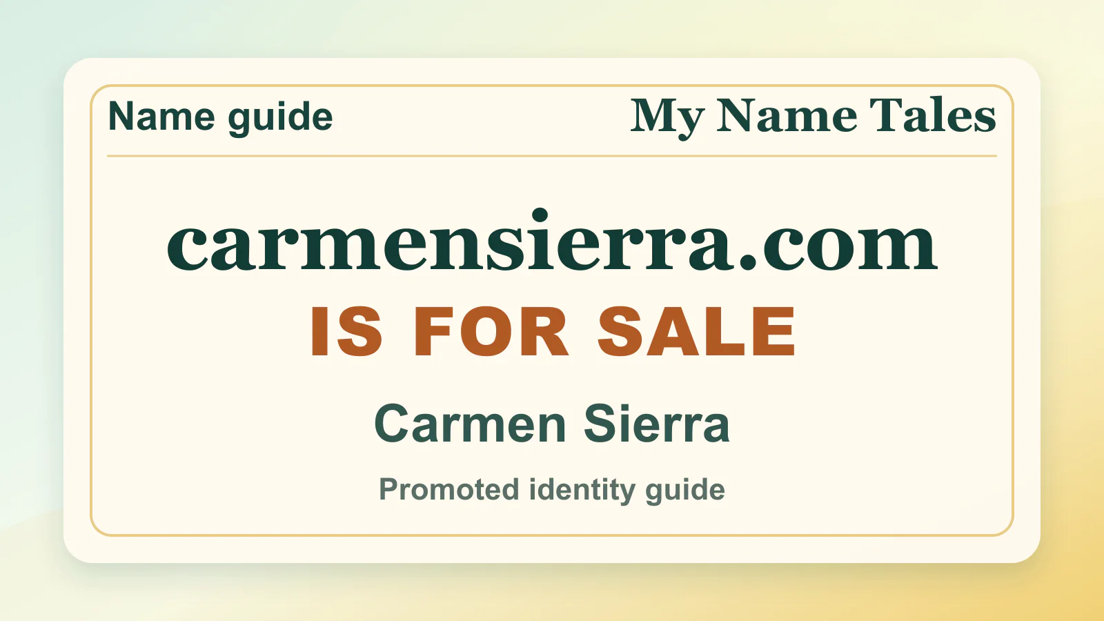 Carmen Sierra personal name guide thumbnail on My Name Tales