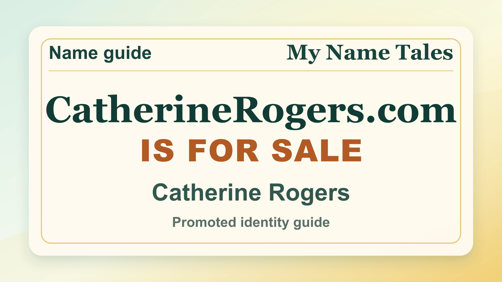 Catherine Rogers identity guide image — CatherineRogers.com is for sale
