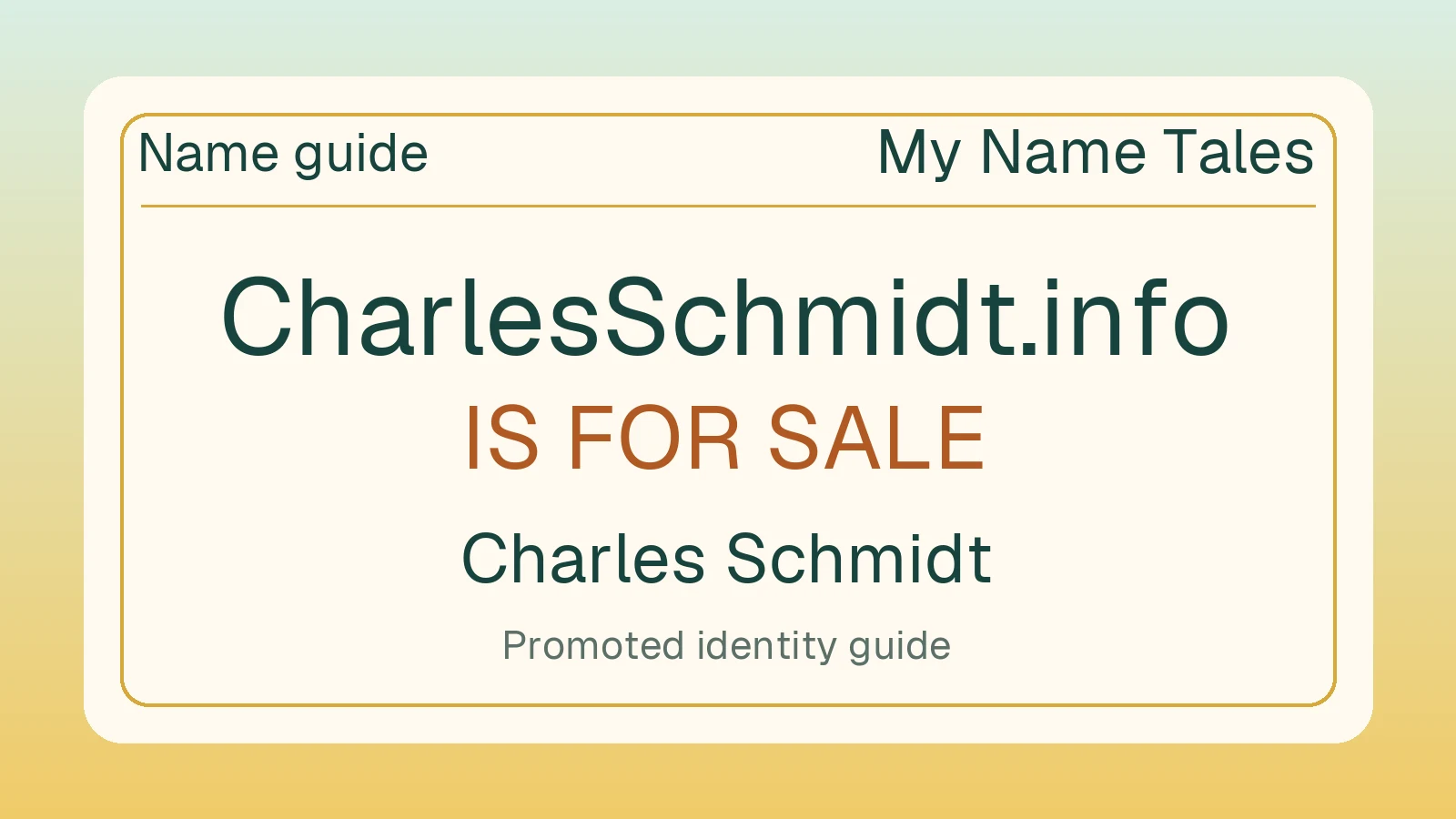 Charles Schmidt name guide — CharlesSchmidt.info is for sale