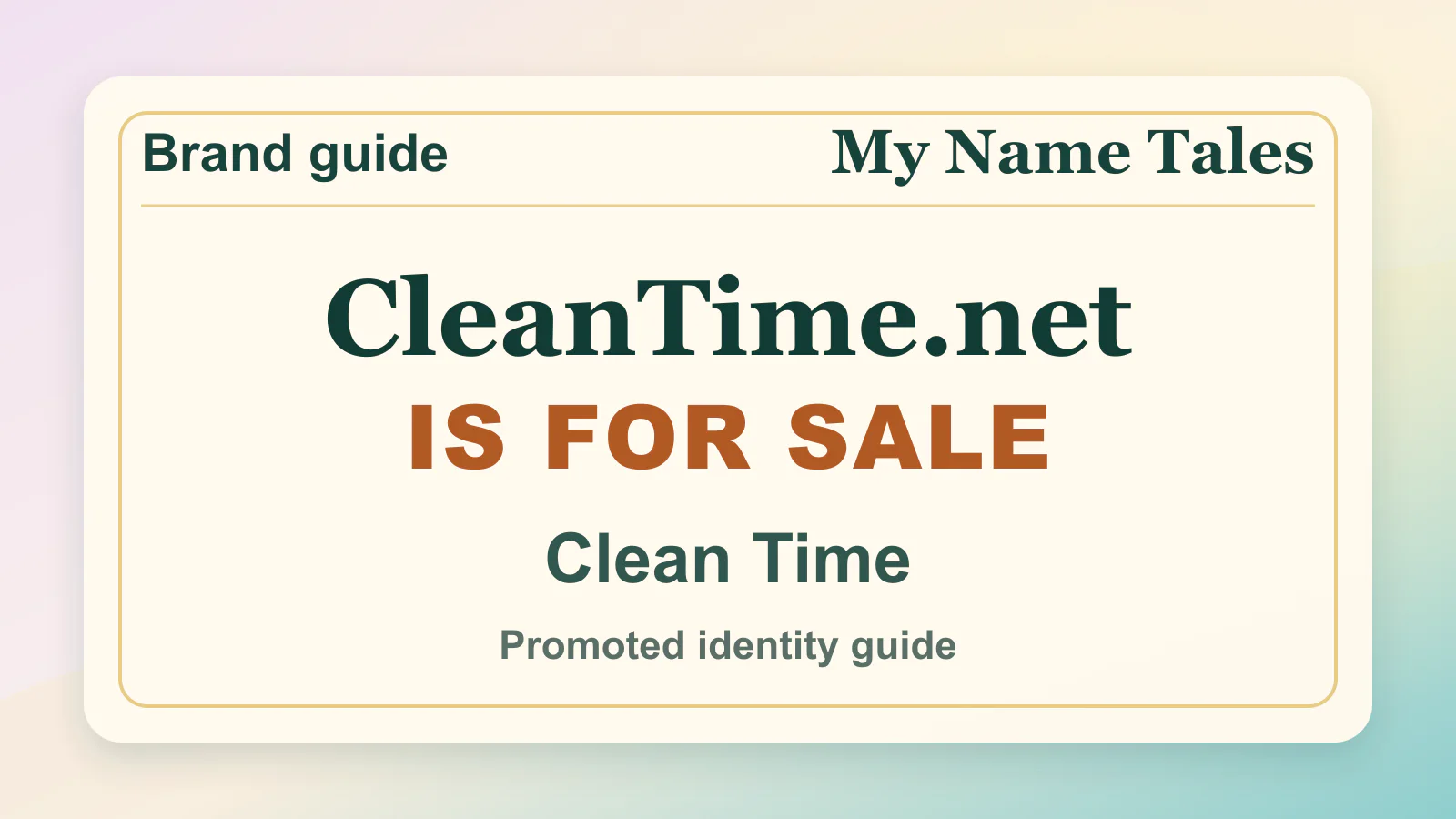 Clean Time brandable domain guide thumbnail on My Name Tales