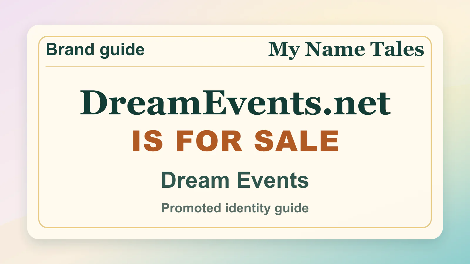 Dream Events brandable domain guide thumbnail on My Name Tales