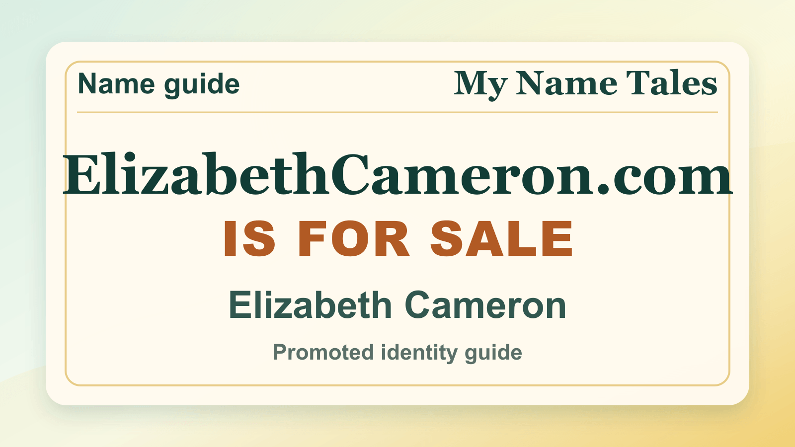 Elizabeth Cameron identity guide image — ElizabethCameron.com is for sale