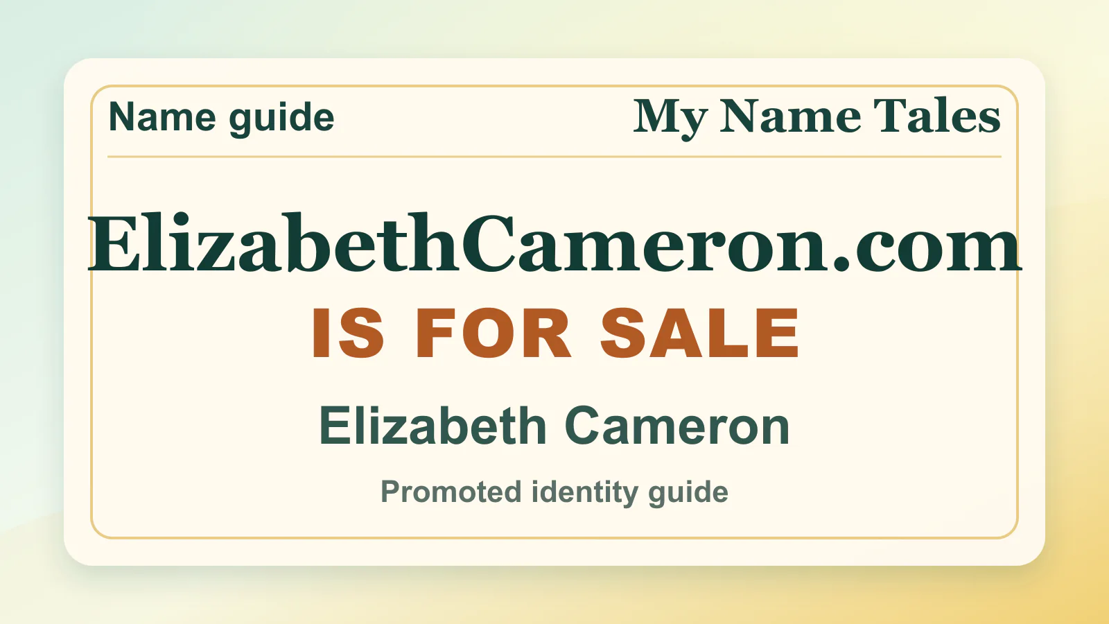 Elizabeth Cameron personal name guide thumbnail on My Name Tales