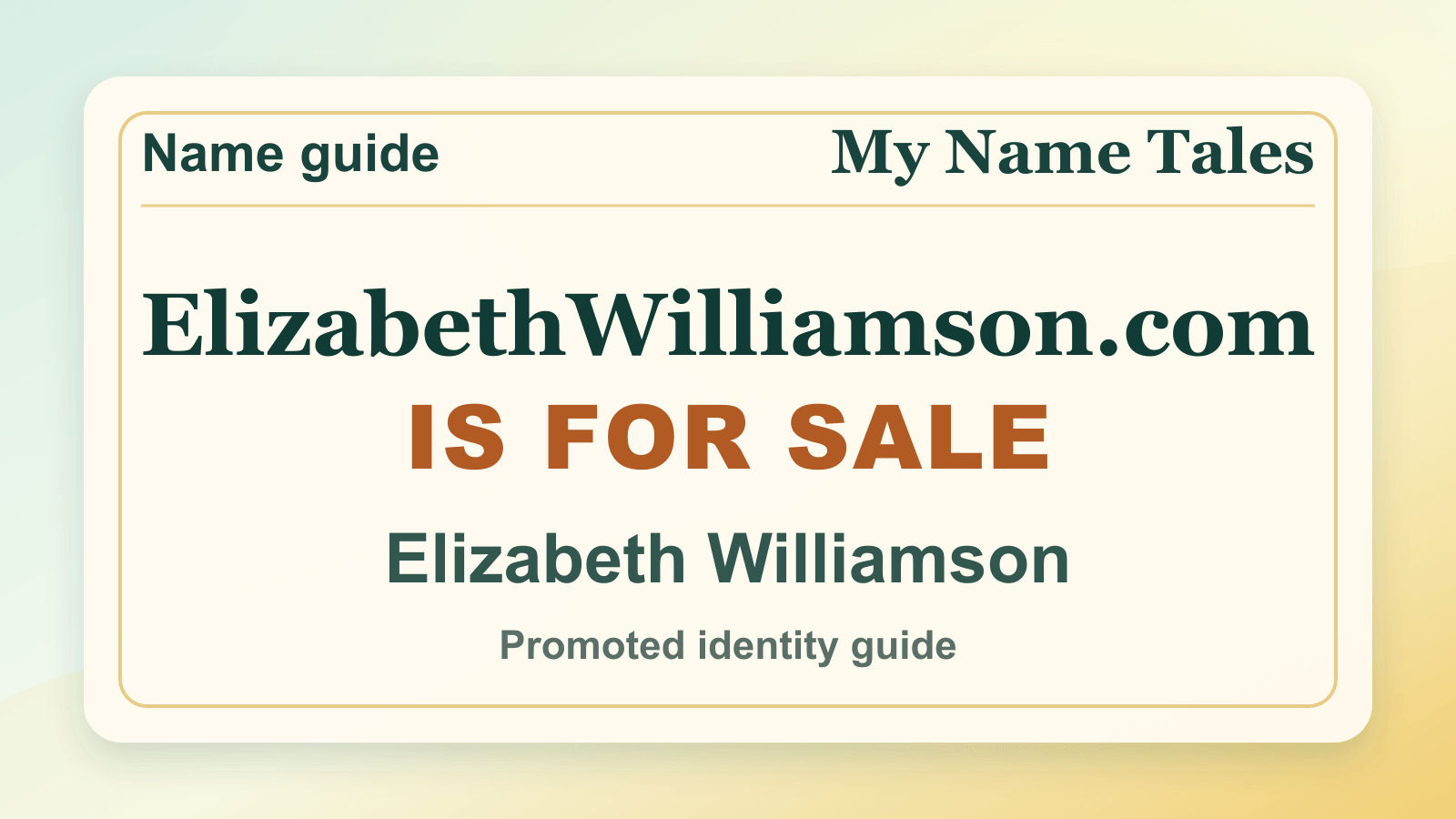 Elizabeth Williamson identity guide image — ElizabethWilliamson.com is for sale