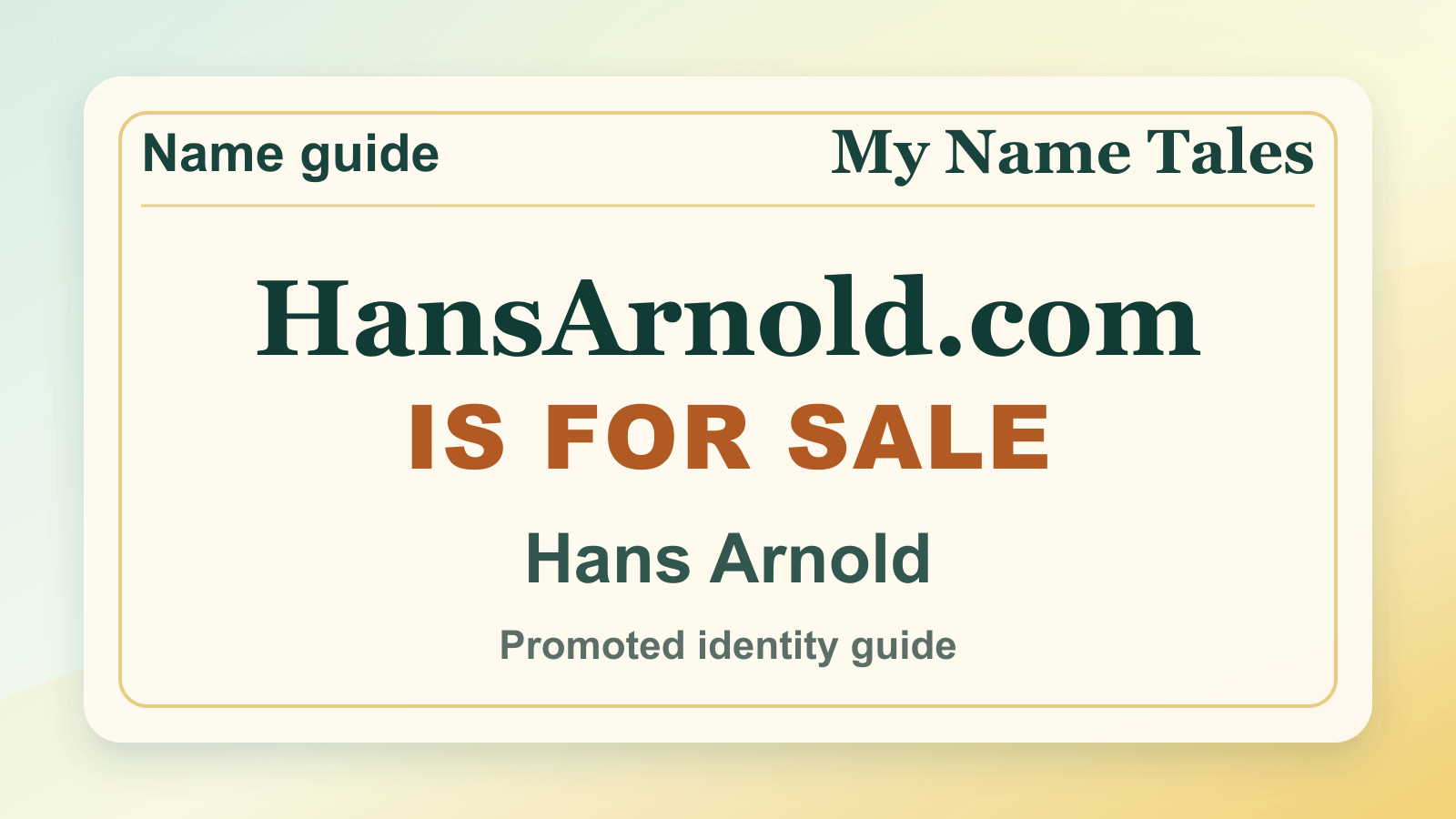 Hans Arnold identity guide image — HansArnold.com is for sale