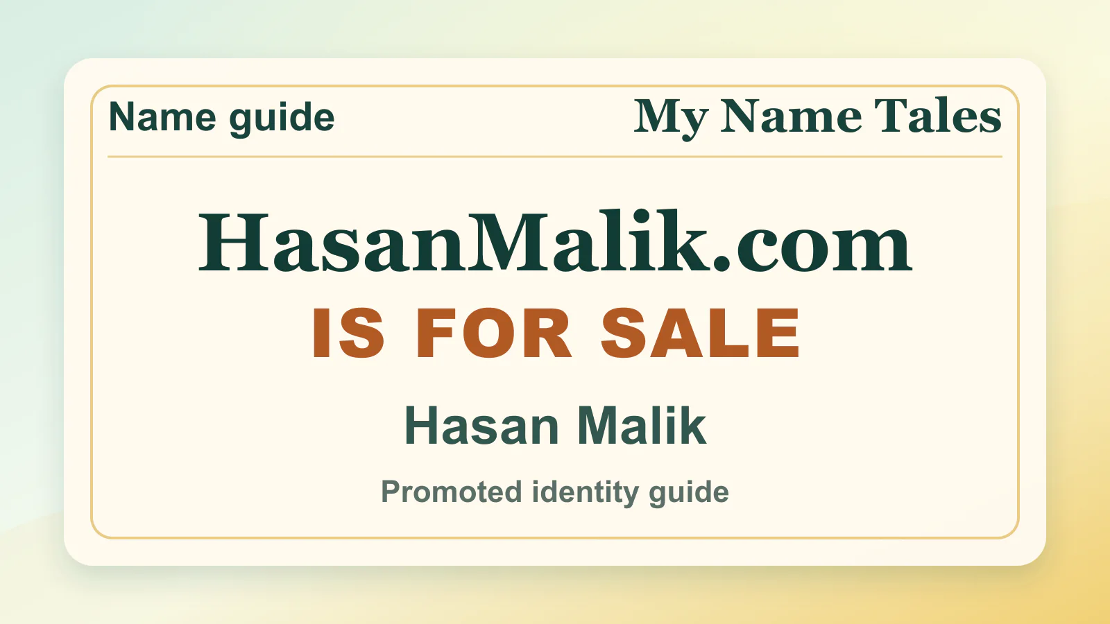 Hasan Malik personal name guide thumbnail on My Name Tales