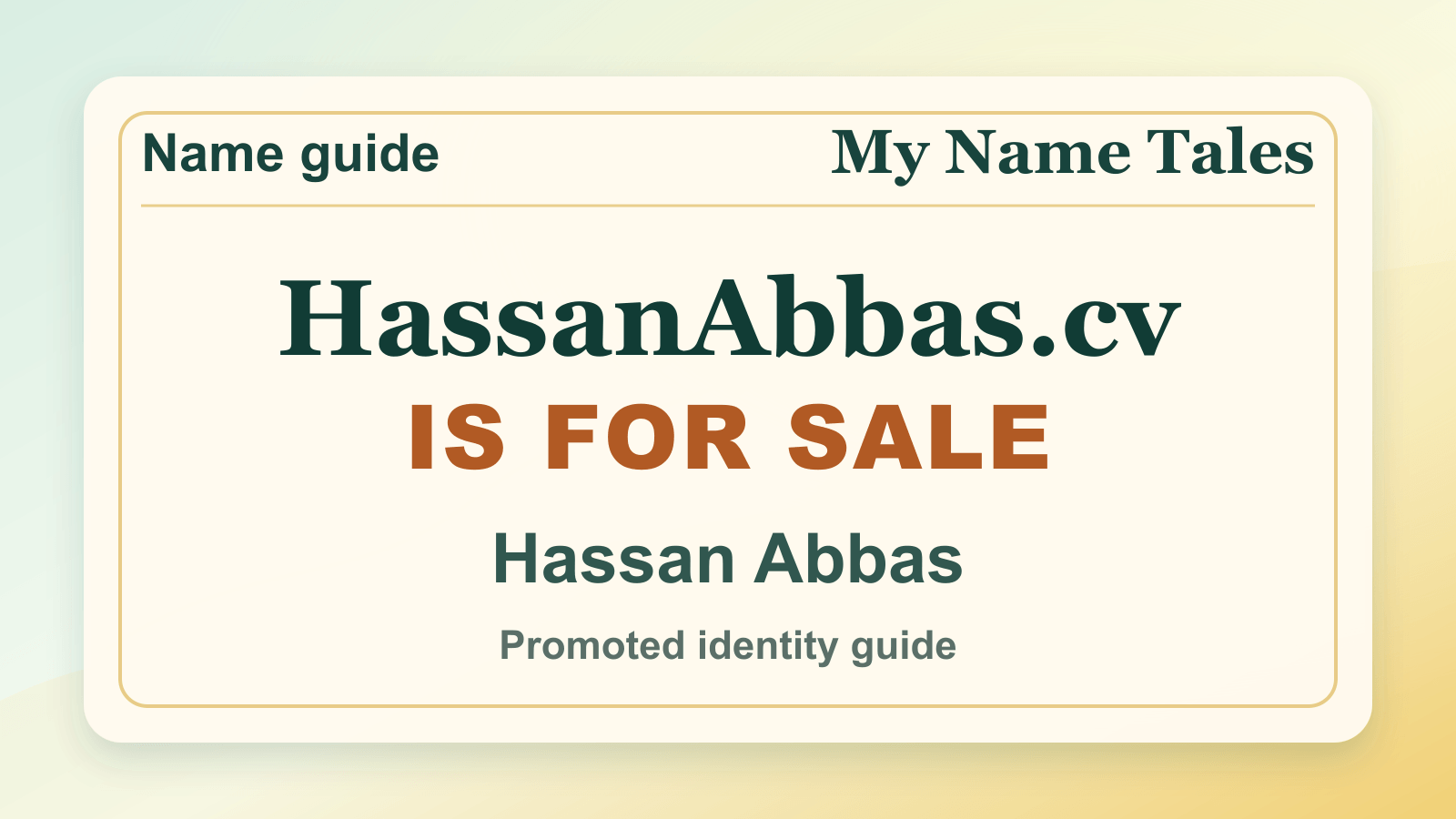 Hassan Abbas identity guide image — HassanAbbas.cv is for sale