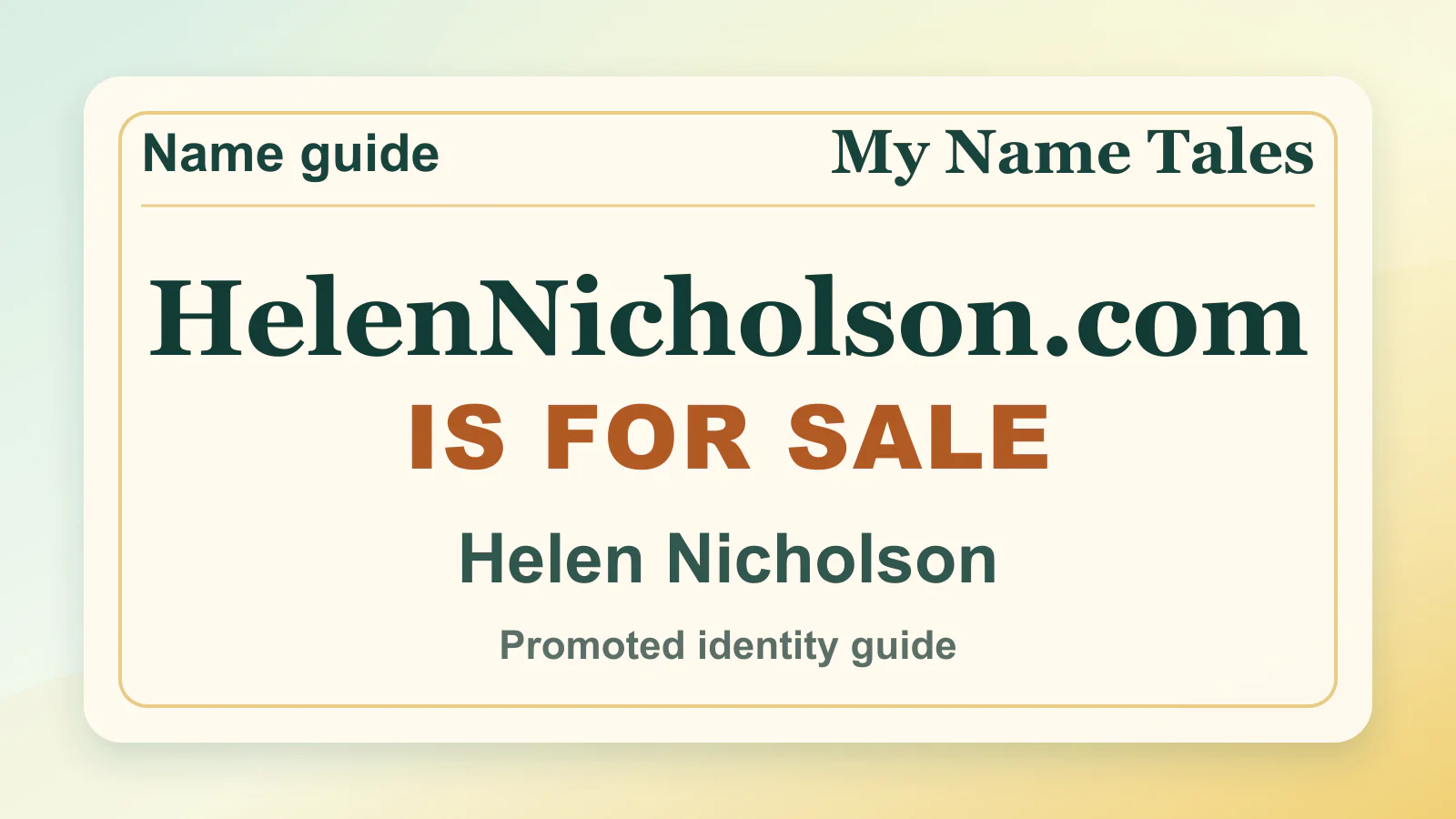 Helen Nicholson personal name guide thumbnail on My Name Tales