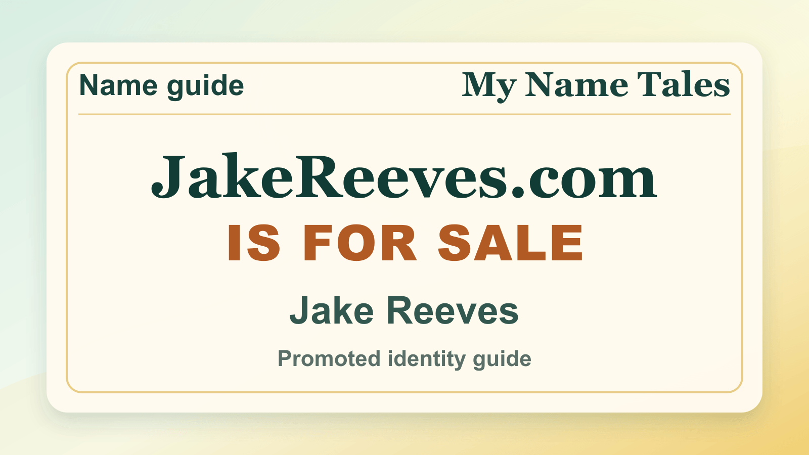 Jake Reeves identity guide image — JakeReeves.com is for sale