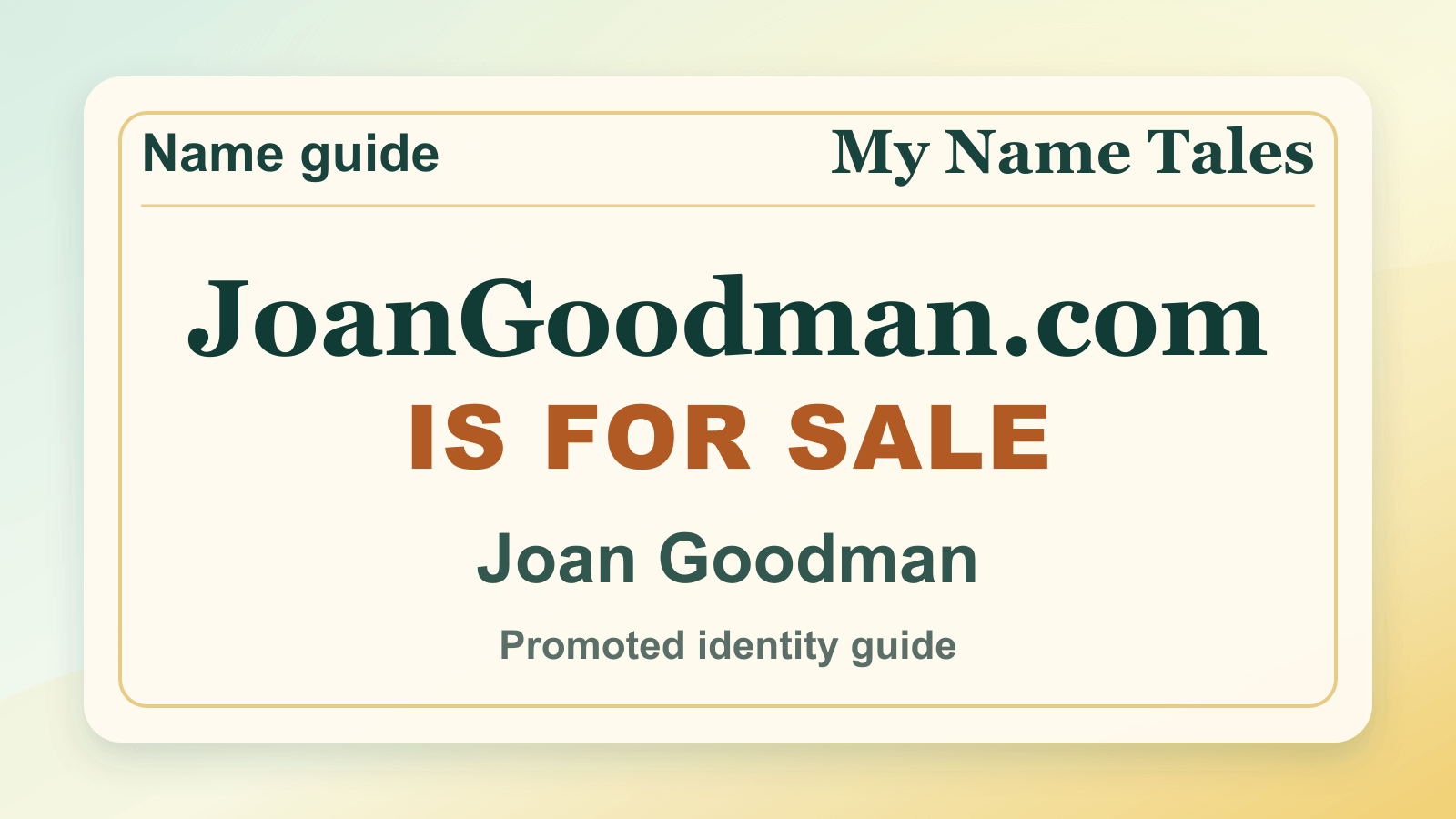 Joan Goodman identity guide image — JoanGoodman.com is for sale