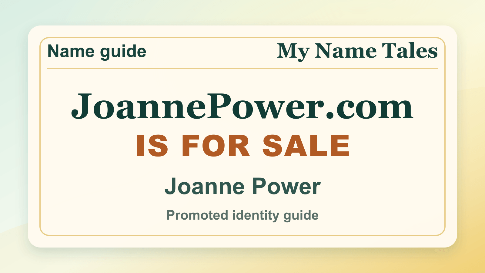 Joanne Power identity guide image — JoannePower.com is for sale