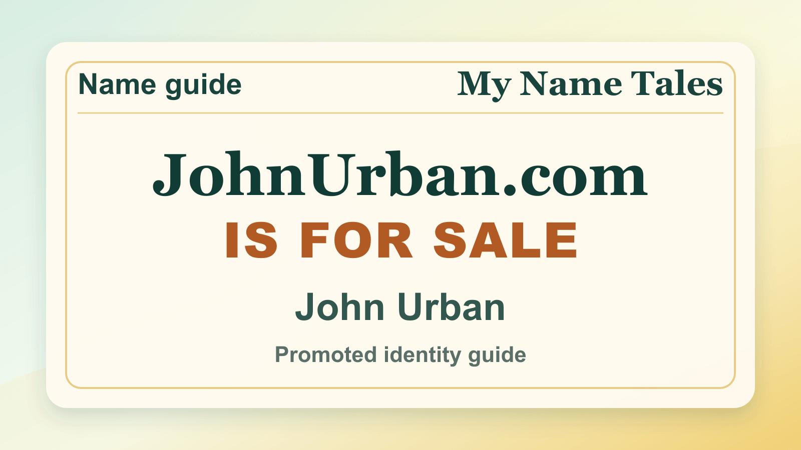 John Urban identity guide image — JohnUrban.com is for sale