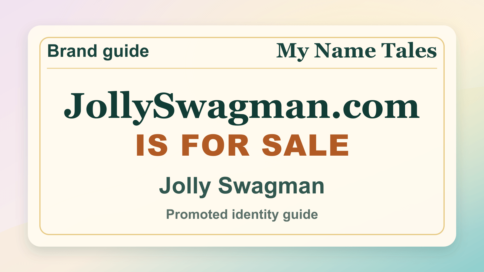 Jolly Swagman identity guide image — JollySwagman.com is for sale