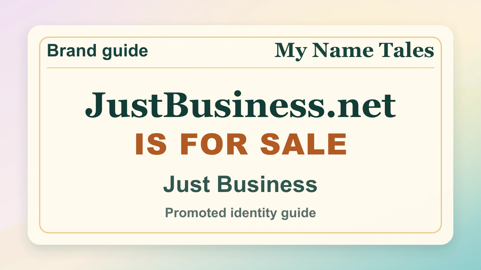 Just Business brandable domain guide thumbnail on My Name Tales