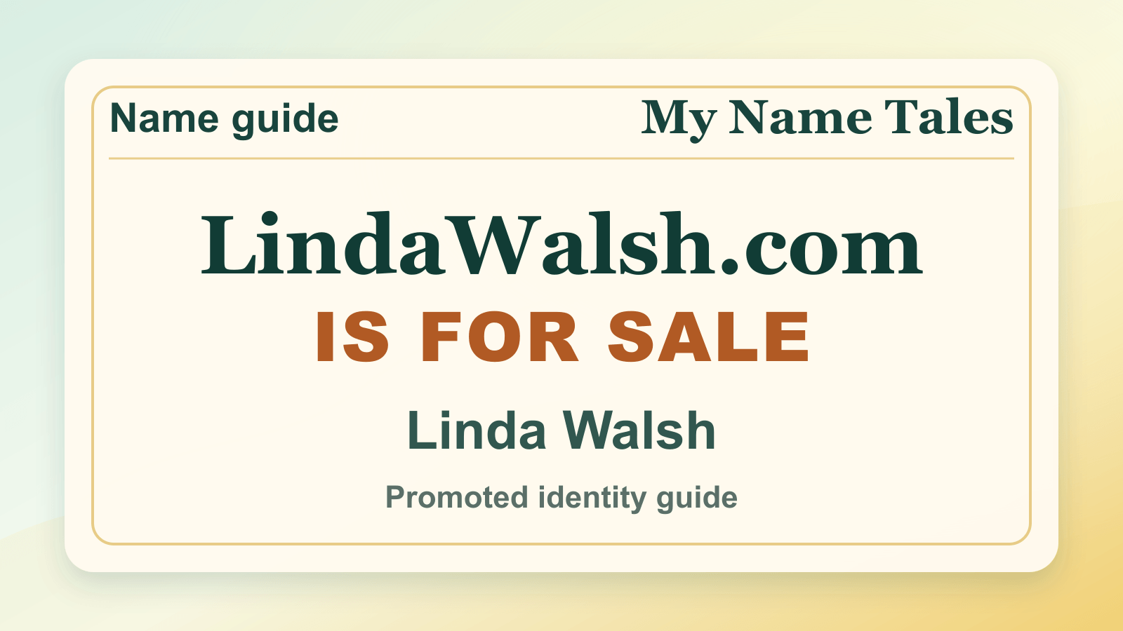 Linda Walsh identity guide image — LindaWalsh.com is for sale