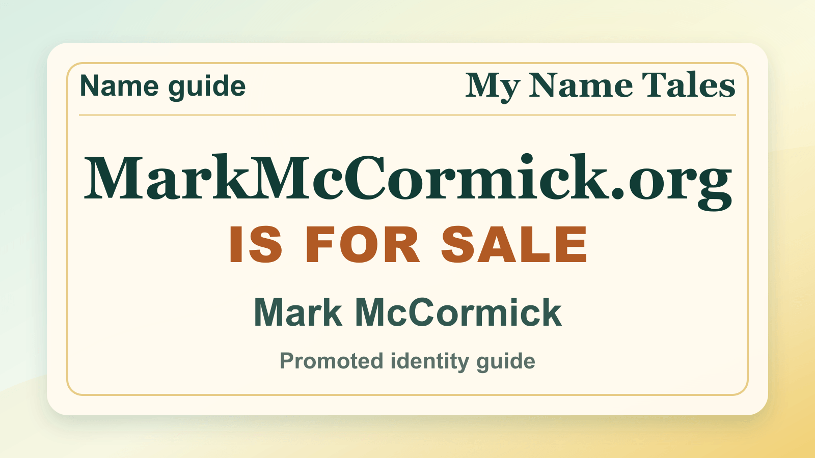 Mark McCormick identity guide image — MarkMcCormick.org is for sale