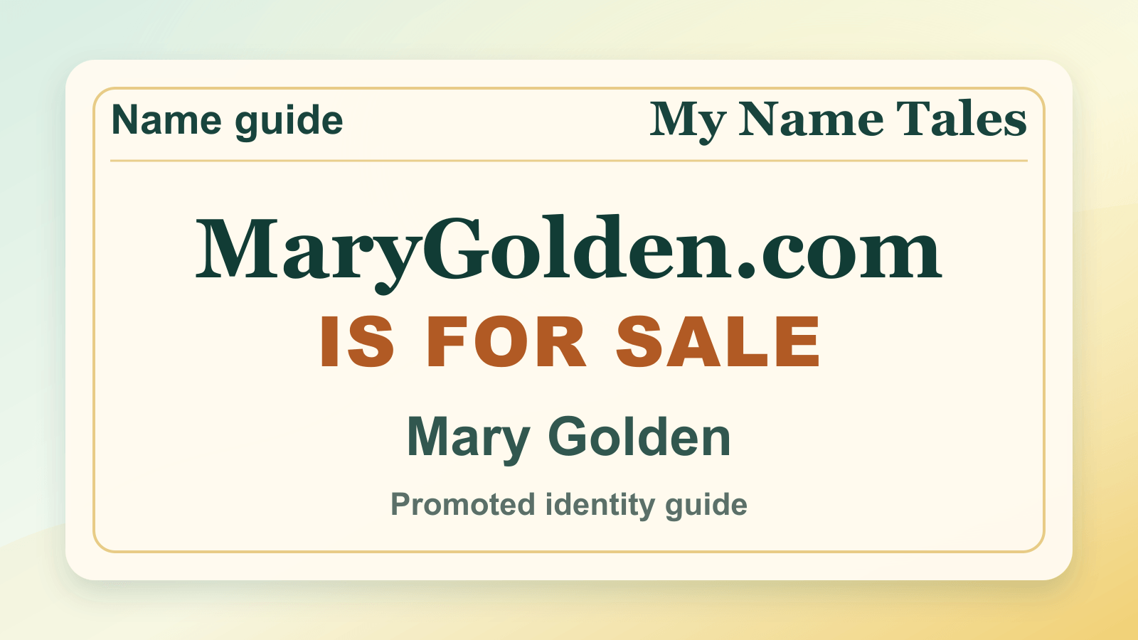 Mary Golden identity guide image — MaryGolden.com is for sale