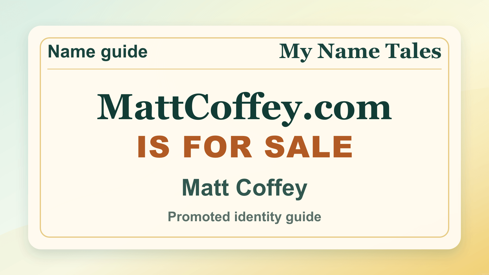 Matt Coffey identity guide image — MattCoffey.com is for sale