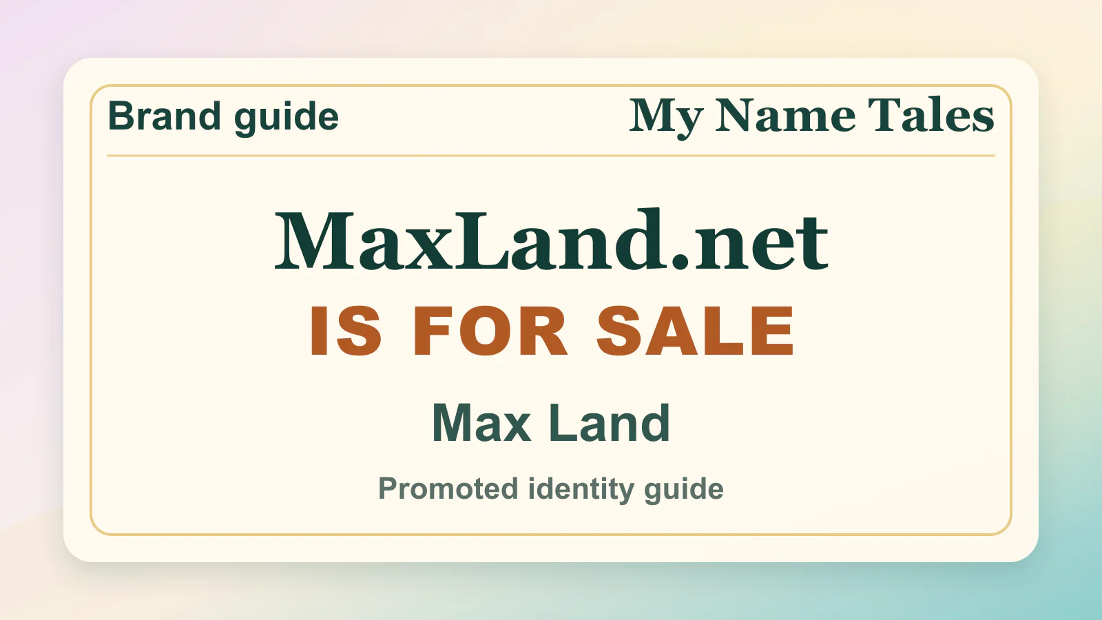 Max Land brandable domain guide thumbnail on My Name Tales