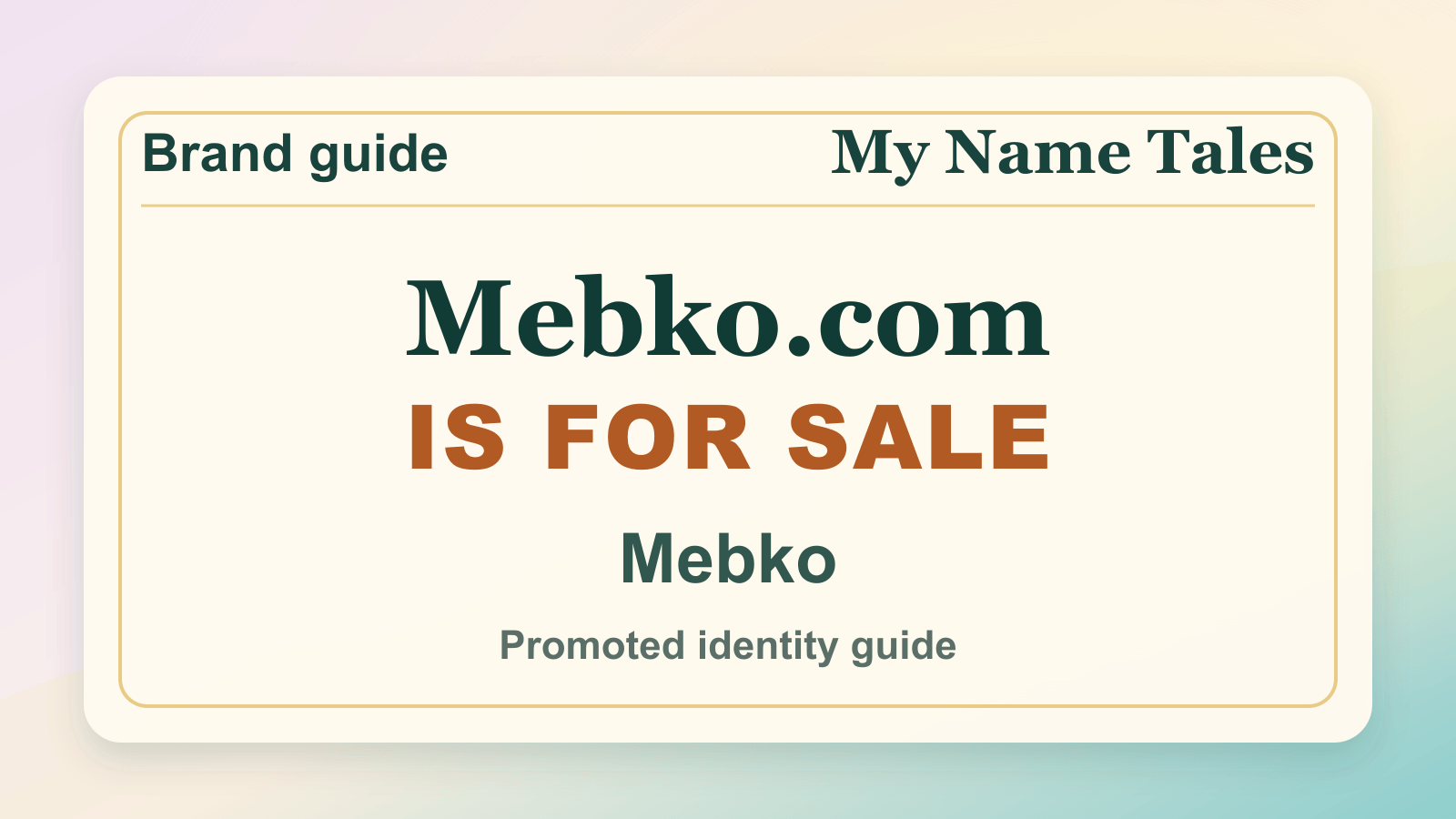 Mebko identity guide image — Mebko.com is for sale