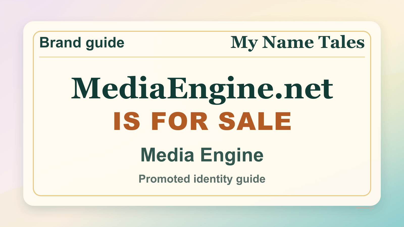 Media Engine identity guide image — MediaEngine.net is for sale