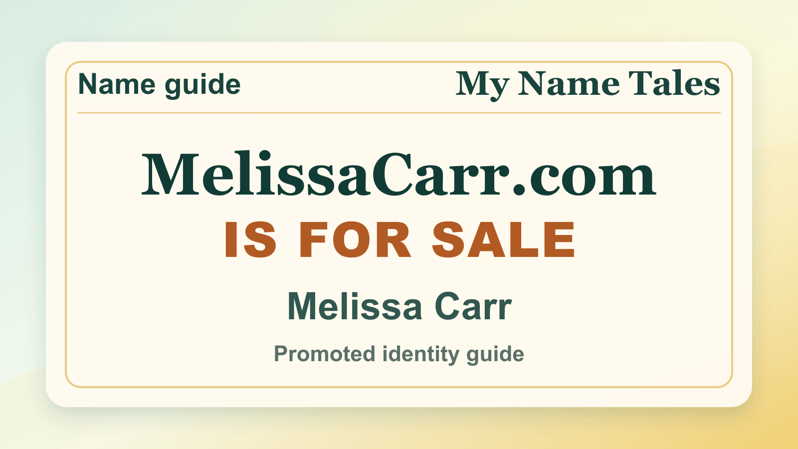 Melissa Carr identity guide image — MelissaCarr.com is for sale