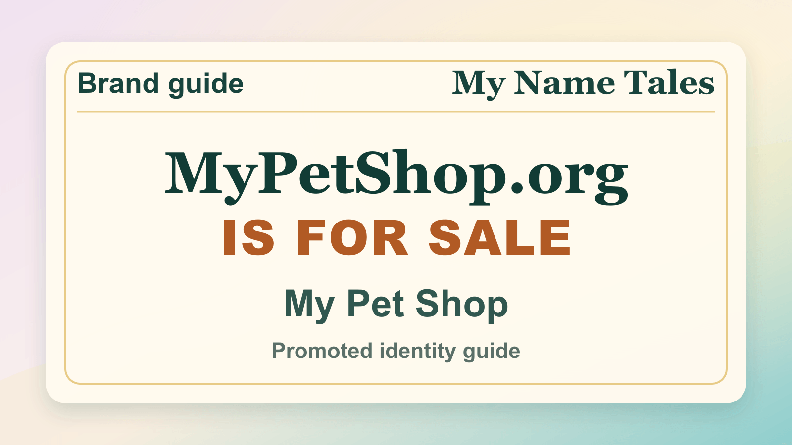 My Pet Shop identity guide image — MyPetShop.org is for sale