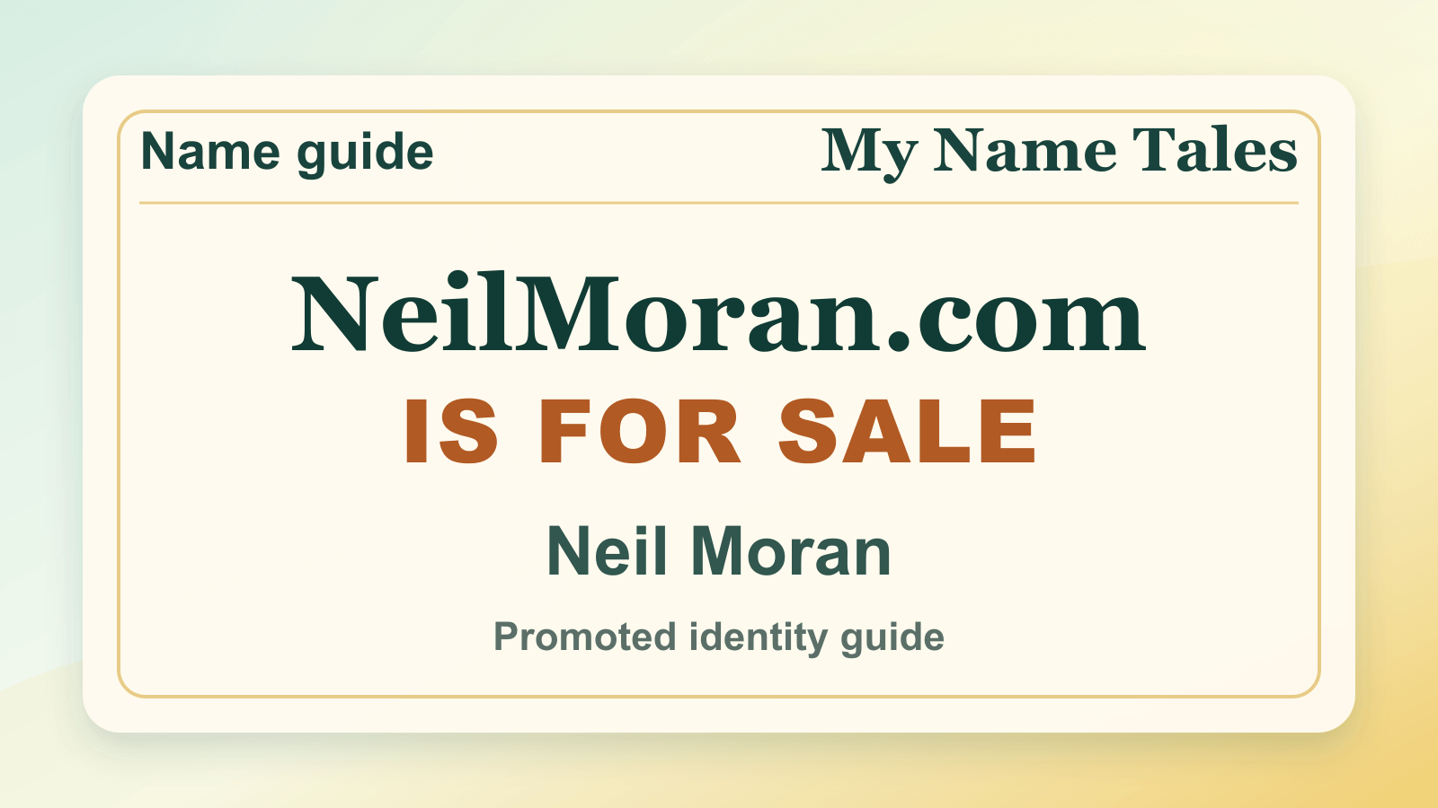 Neil Moran identity guide image — NeilMoran.com is for sale