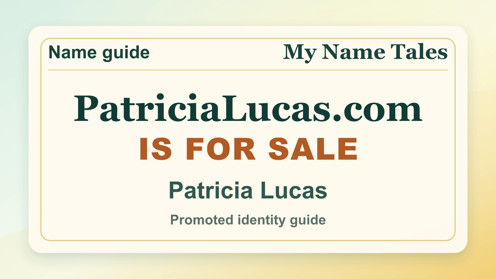 Patricia Lucas identity guide image — PatriciaLucas.com is for sale