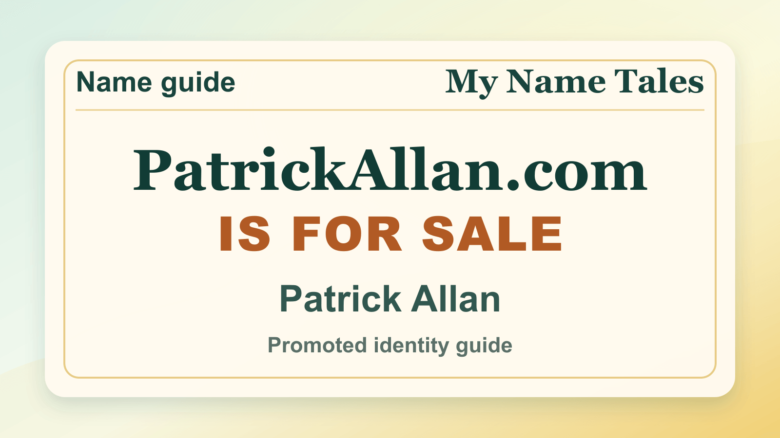 Patrick Allan identity guide image — PatrickAllan.com is for sale