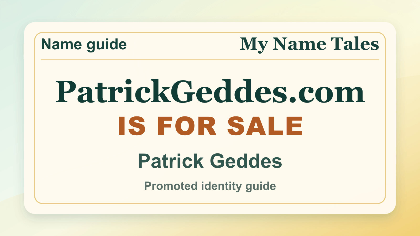 Patrick Geddes identity guide image — PatrickGeddes.com is for sale