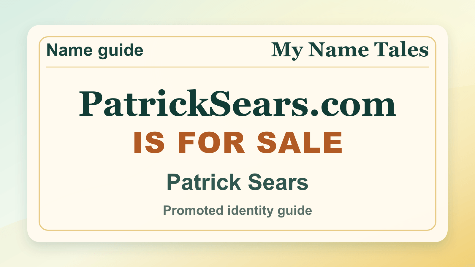 Patrick Sears identity guide image — PatrickSears.com is for sale