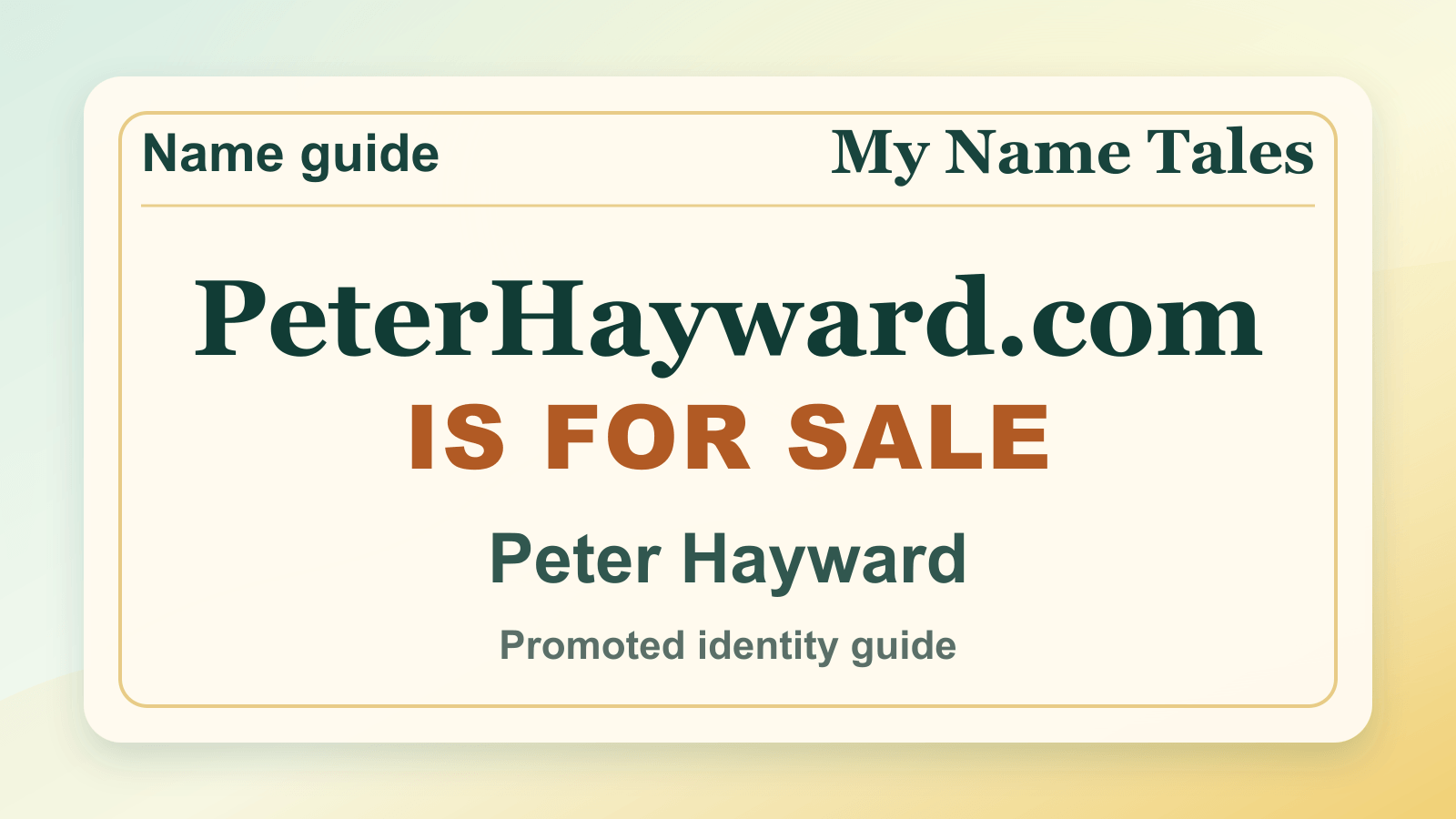 Peter Hayward identity guide image — PeterHayward.com is for sale
