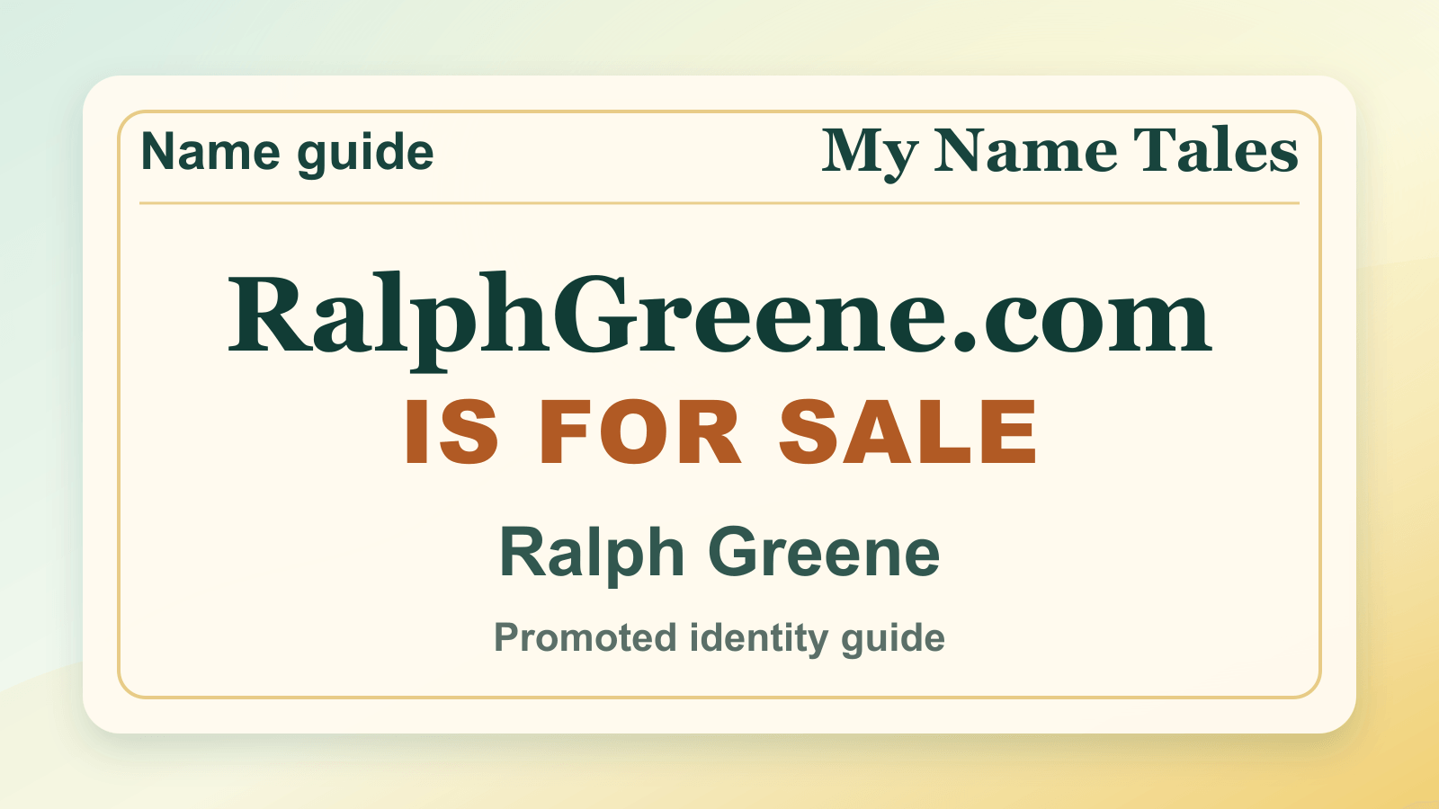 Ralph Greene identity guide image — RalphGreene.com is for sale
