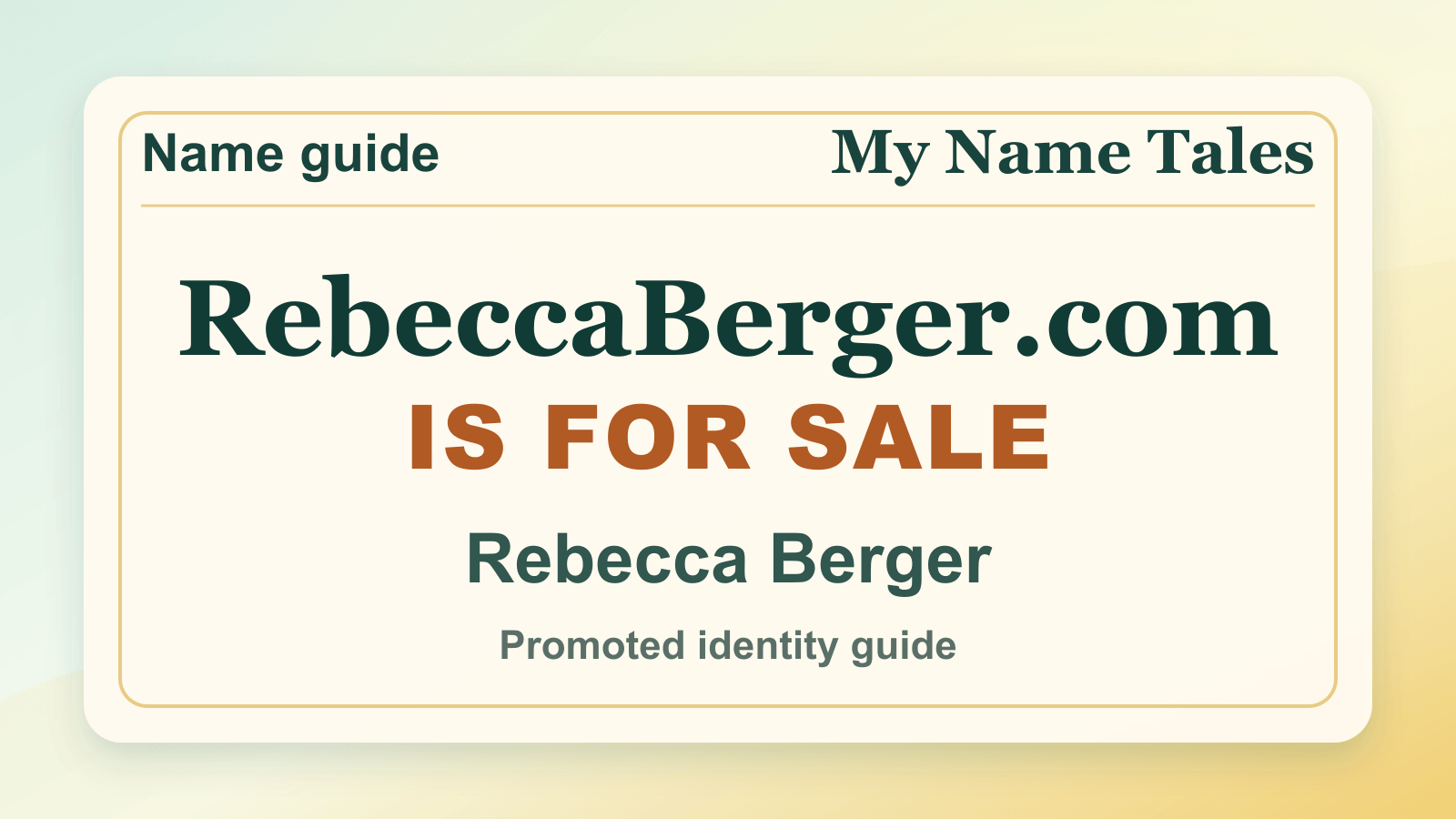 Rebecca Berger identity guide image — RebeccaBerger.com is for sale