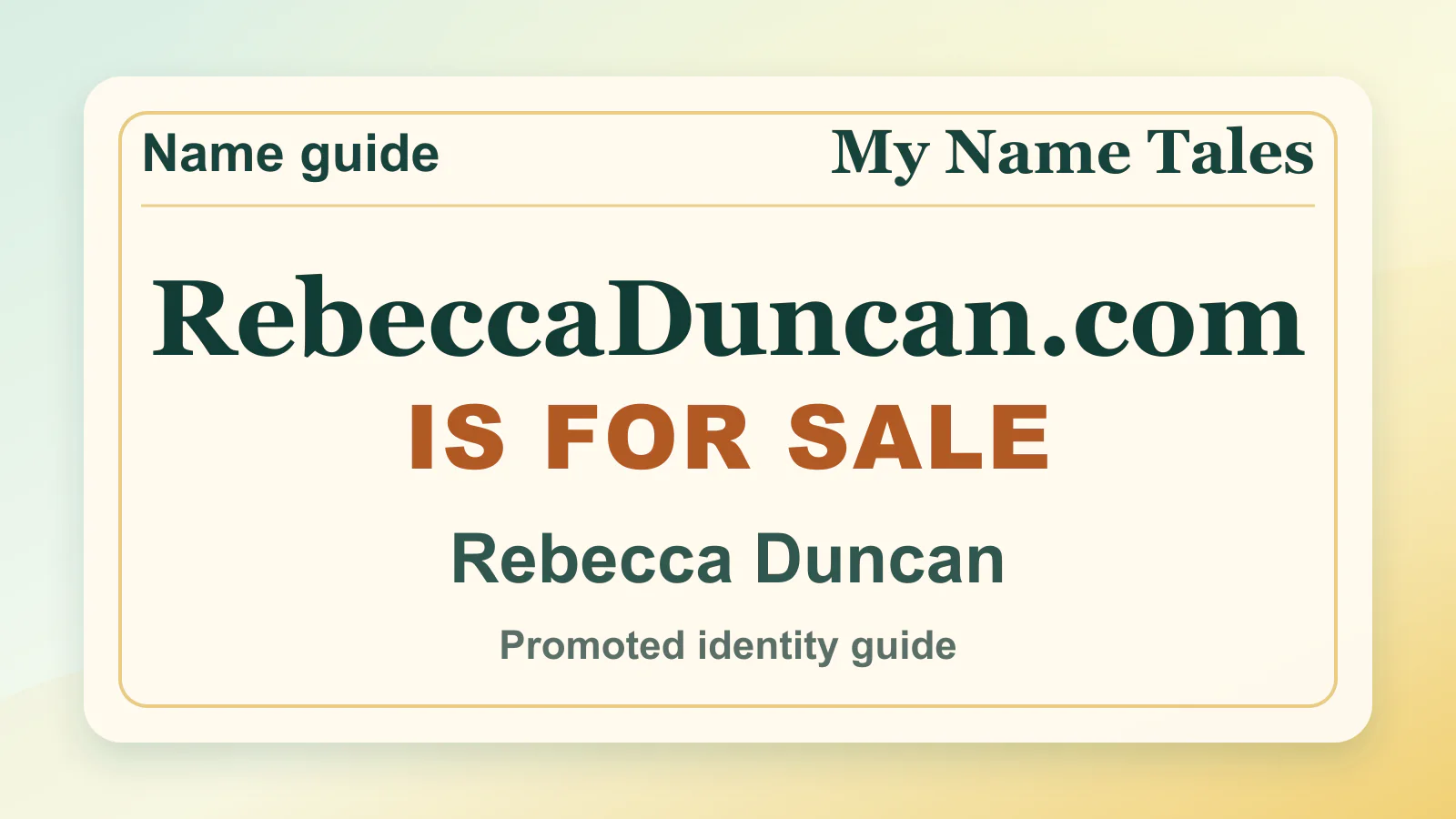 Rebecca Duncan personal name guide thumbnail on My Name Tales