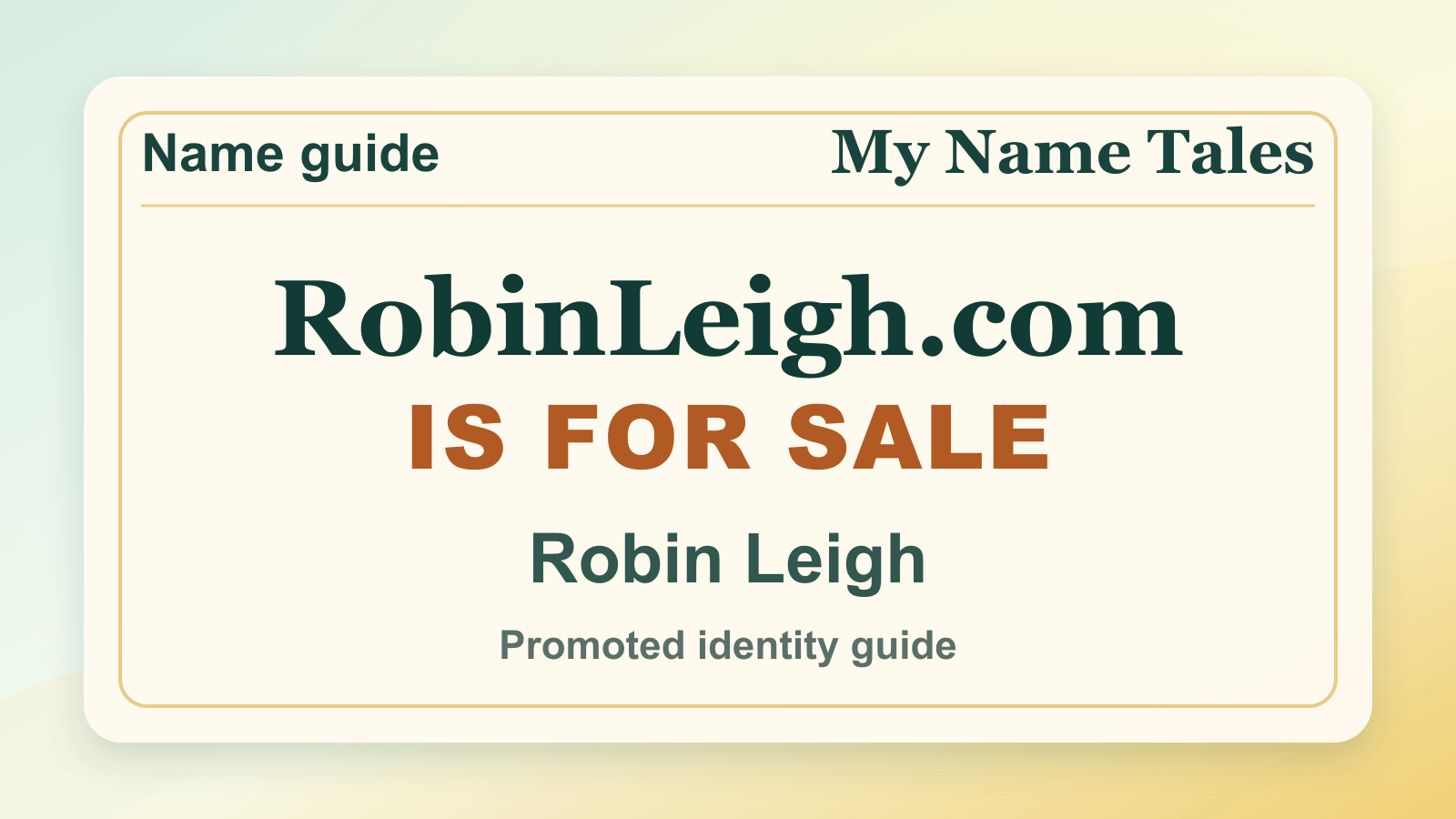 Robin Leigh identity guide image — RobinLeigh.com is for sale