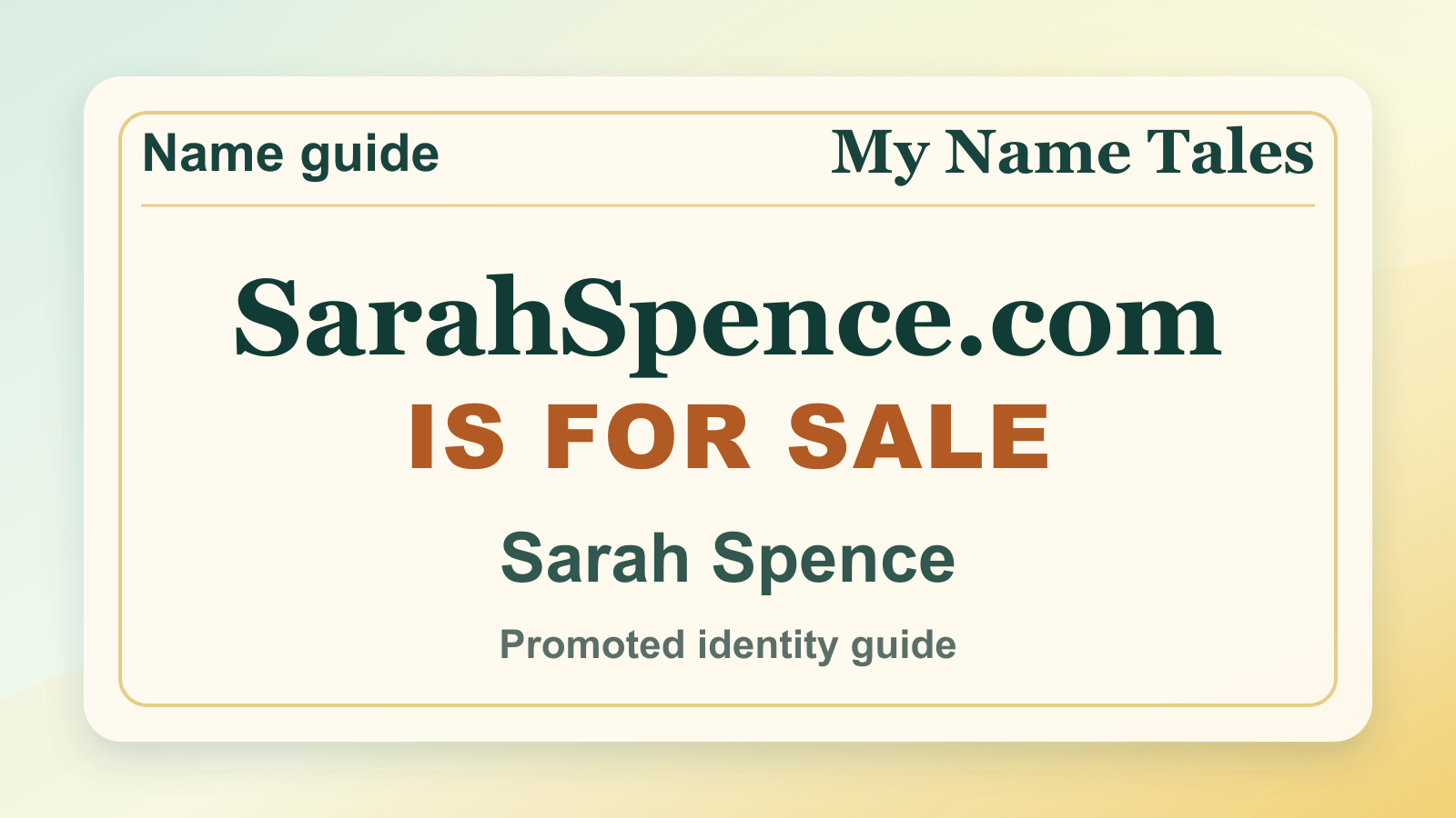 Sarah Spence identity guide image — SarahSpence.com is for sale