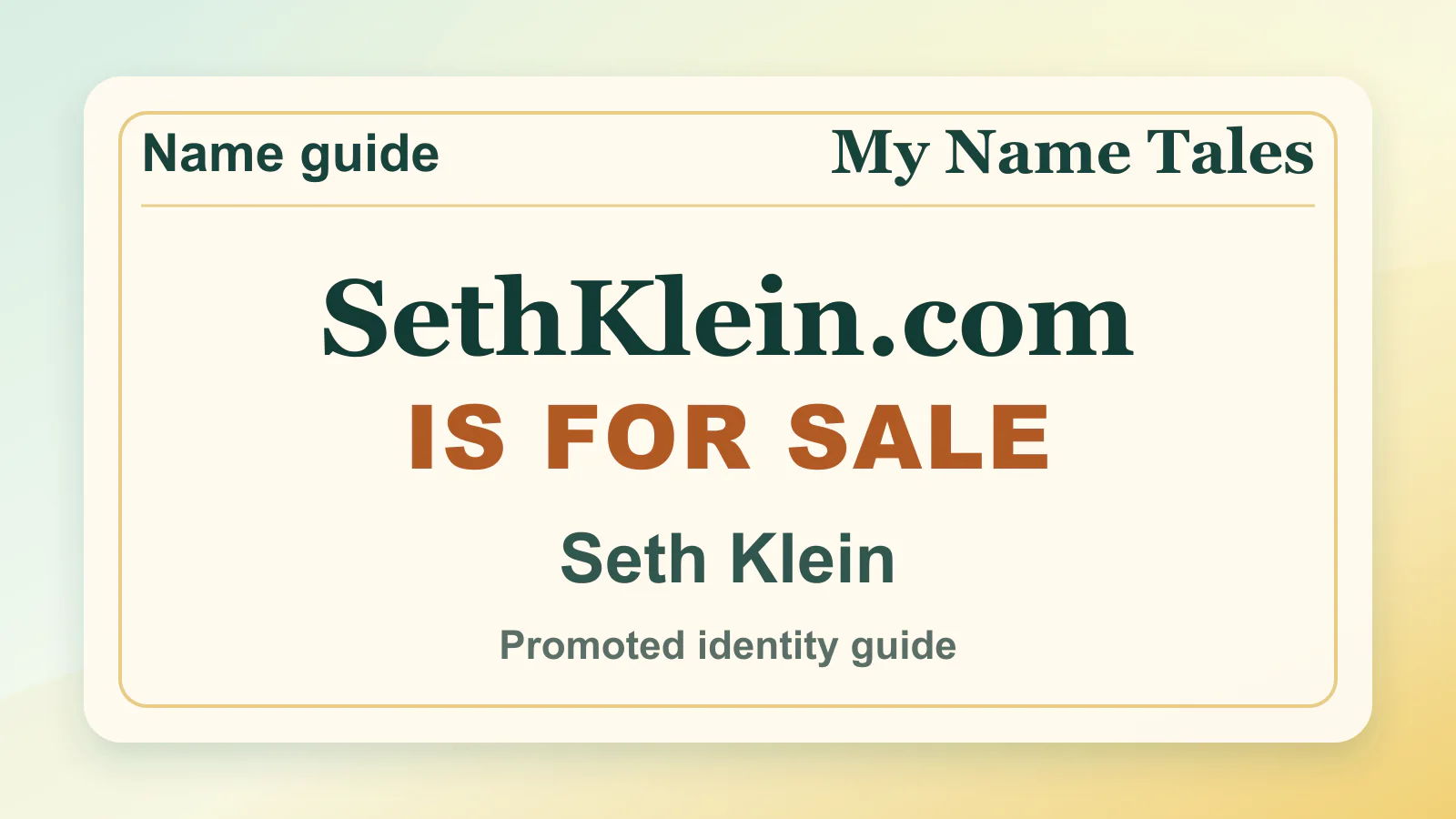 Seth Klein personal name guide thumbnail on My Name Tales